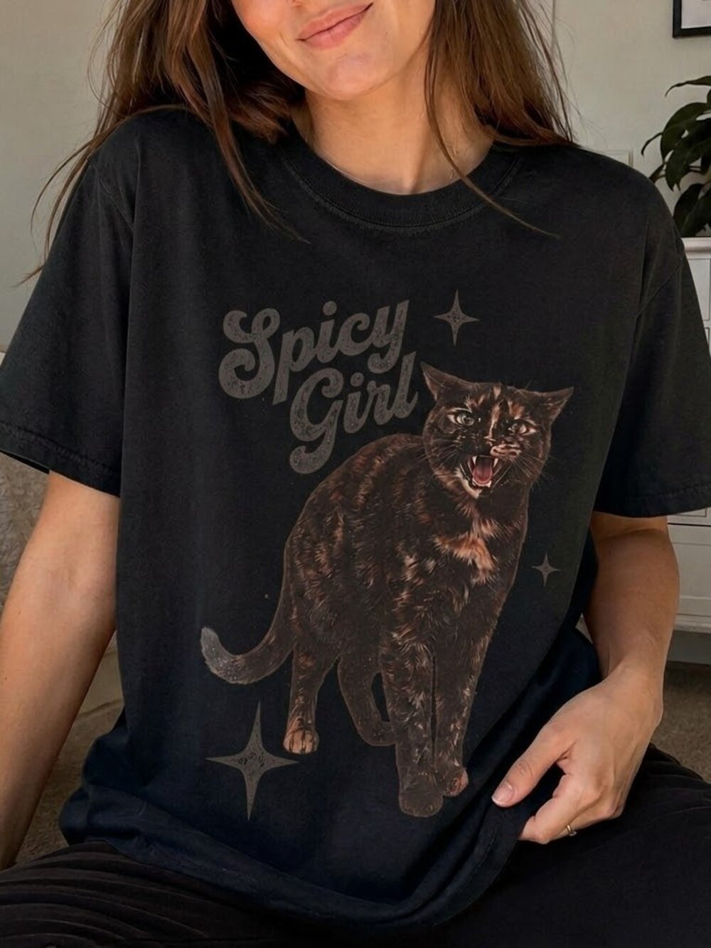 Spicy Girl Tortie Cat Tee, Funny Cat Mom Graphic Shirt